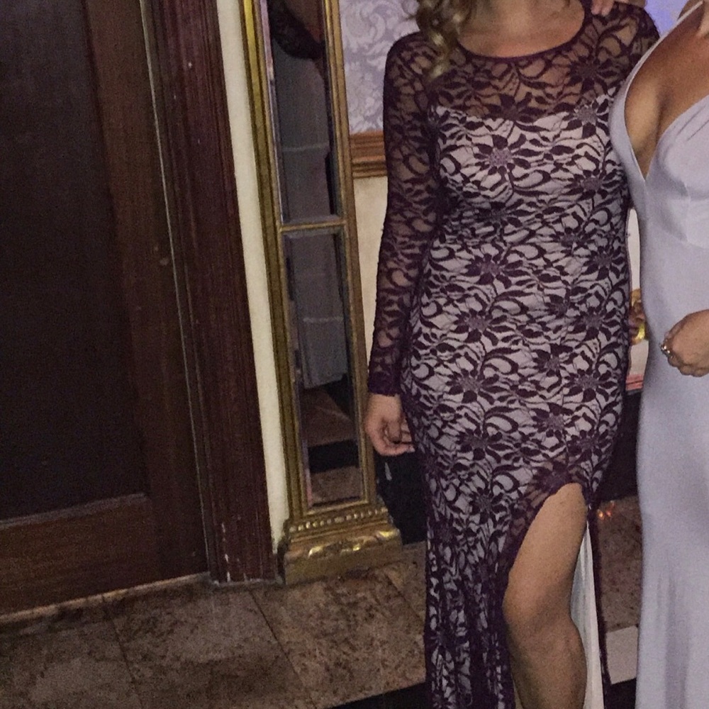 Windsor Ls Lace Gown With Open Back And Side Slit - image 1